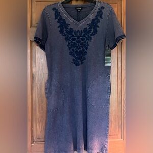 New Grey and Navy Embroidered Dress with pockets. Size Small and XL By Links